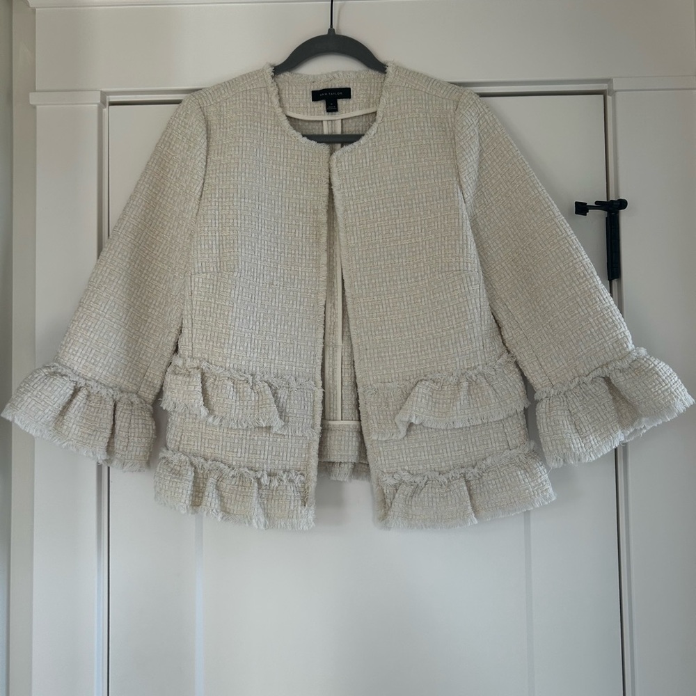 Ann Taylor Cream Blazer with Ruffled Hem